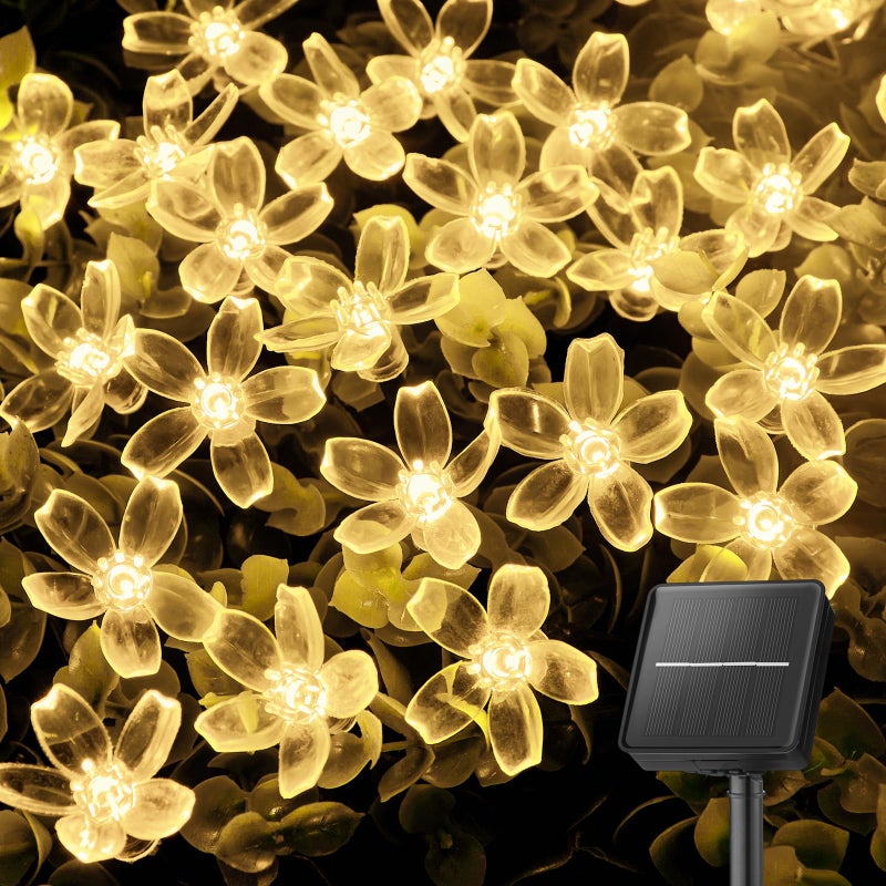 Brightown 60 LED Solar String Lights Flower Outdoor Waterproof Fairy Lights for Garden Yard Fence Patio Christmas Tree Wedding Party Decor Warm White