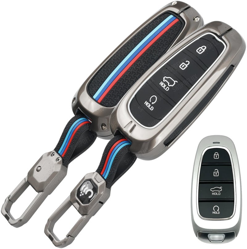 SHOPOFLUX Metal Key Cover Compatible for Hyundai Tucson Car 4 button smart key - Image 1