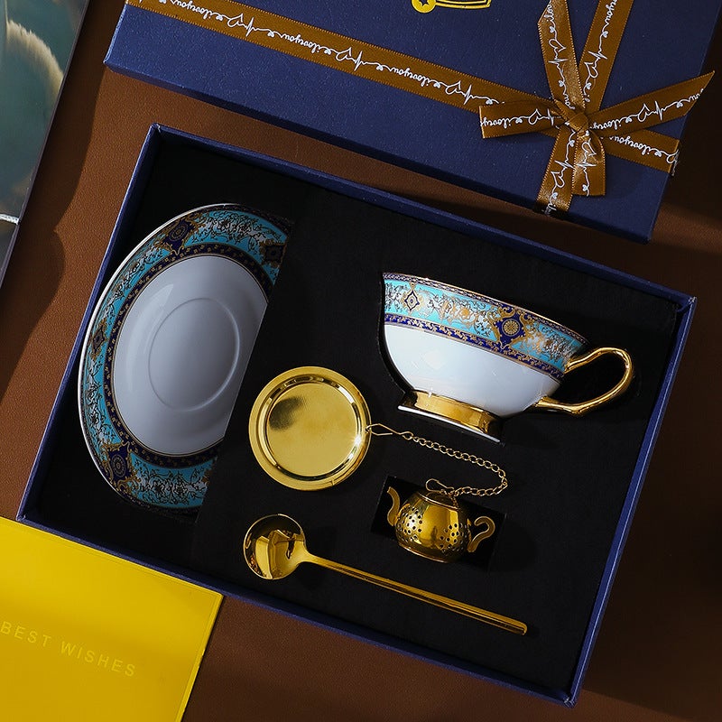 Elegant European Style Ceramic Coffee Cup Set with Saucers - Vintage Afternoon Tea Gift Box