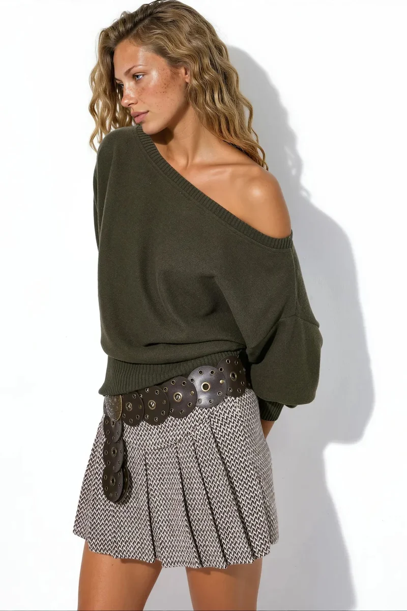 بوسيم BUSEM Women's Ribbed Crew Neck Sweater