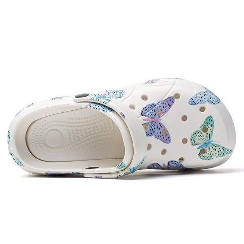 SECHRITE Womens Platform Graphic Clogs Garden Shoes Slip On Sandals Water Beach Outdoor Slippers Shoes Classic Waterproof Comfy Non-Slip Clogs White Butterfly Print 37 - Image 3