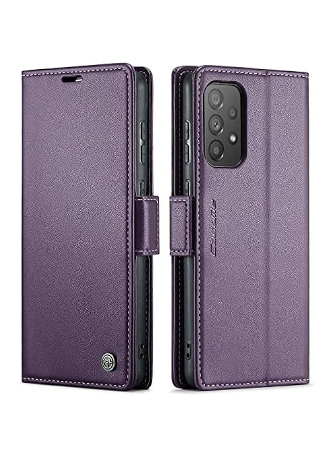 حافظة جلد PU بنفسجية لهاتف Samsung Galaxy A73 5G مع مانع للتشويش على الترددات الرقمية وحامل مغناطيسي وفتحات بطاقات - Image 1
