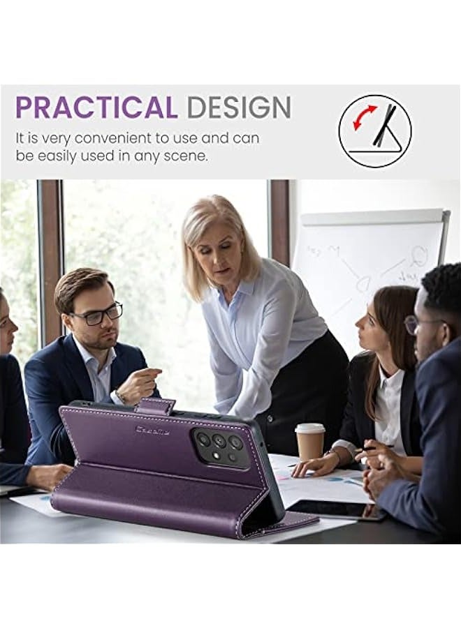 حافظة جلد PU بنفسجية لهاتف Samsung Galaxy A73 5G مع مانع للتشويش على الترددات الرقمية وحامل مغناطيسي وفتحات بطاقات - Image 2