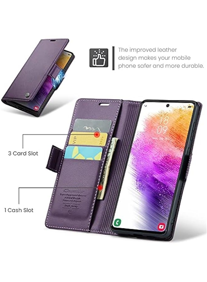 حافظة جلد PU بنفسجية لهاتف Samsung Galaxy A73 5G مع مانع للتشويش على الترددات الرقمية وحامل مغناطيسي وفتحات بطاقات - Image 5