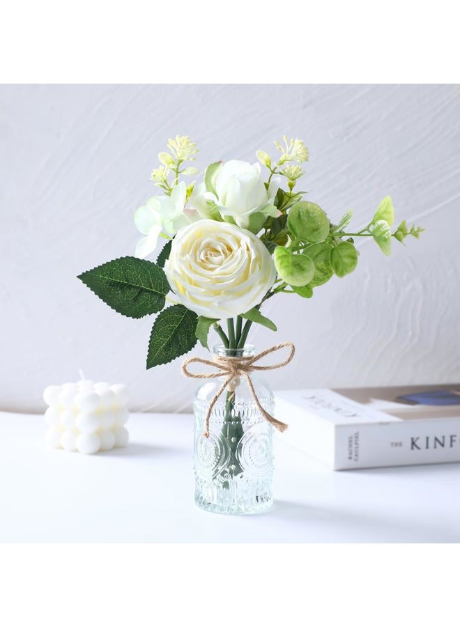 AFRITEE Centerpiece Table Artificial Flowers - Faux White Rose Flower Bouquet with Transparent Vase, Home Indoor Dining Room Wedding Centerpieces Coffee Table Decor - Image 4