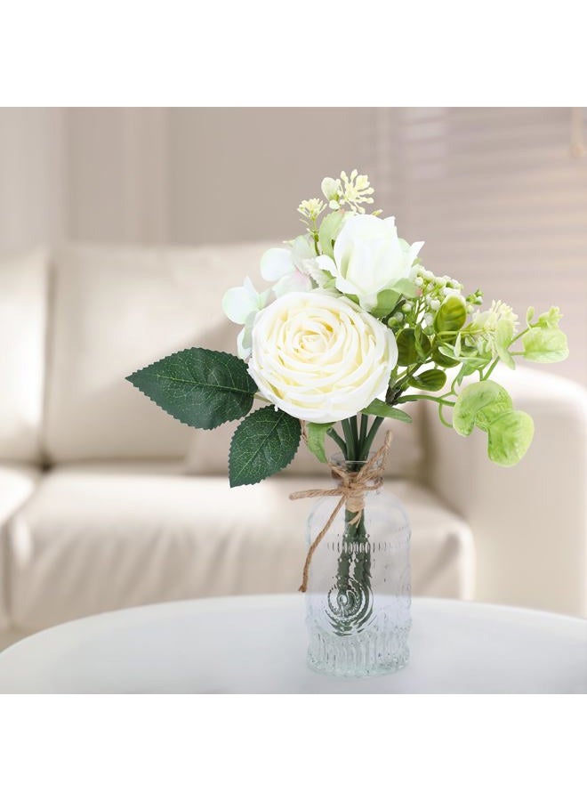 AFRITEE Centerpiece Table Artificial Flowers - Faux White Rose Flower Bouquet with Transparent Vase, Home Indoor Dining Room Wedding Centerpieces Coffee Table Decor - Image 3