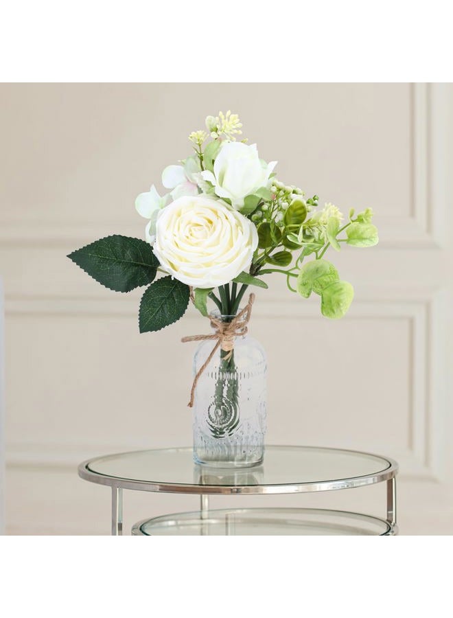 AFRITEE Centerpiece Table Artificial Flowers - Faux White Rose Flower Bouquet with Transparent Vase, Home Indoor Dining Room Wedding Centerpieces Coffee Table Decor - Image 2