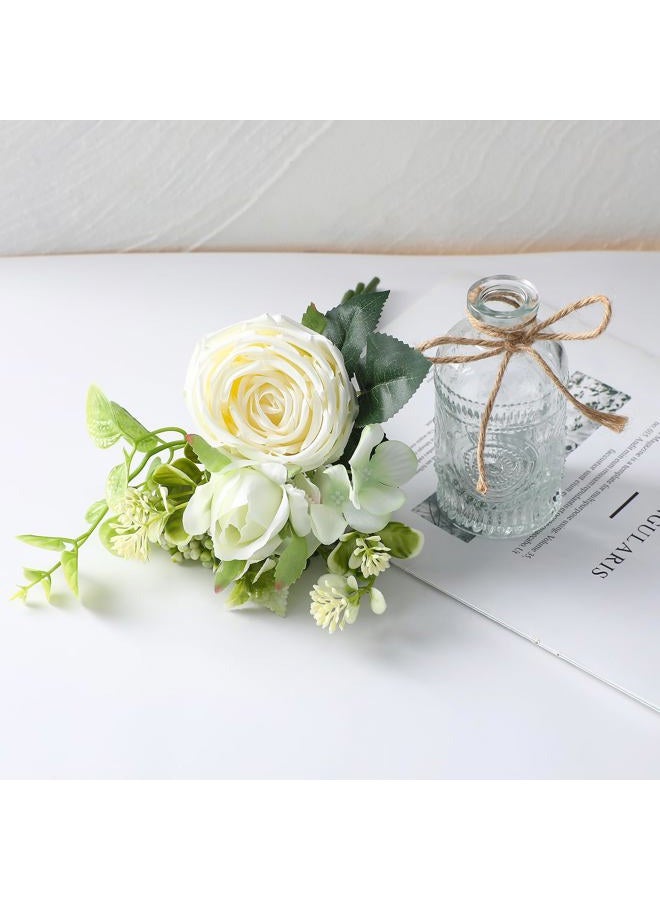 AFRITEE Centerpiece Table Artificial Flowers - Faux White Rose Flower Bouquet with Transparent Vase, Home Indoor Dining Room Wedding Centerpieces Coffee Table Decor - Image 5