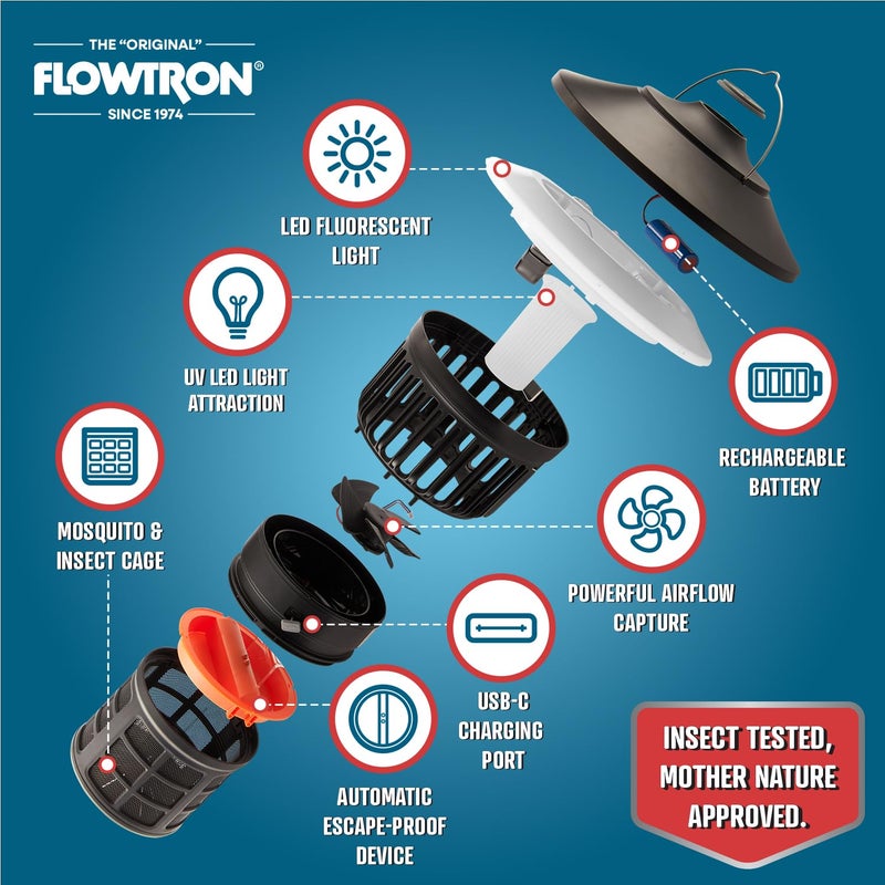 Flowtron Bug Trap Lantern | 2-in-1 UV Mosquito Trap & LED Camping Lantern, 21000 Sq Ft Coverage, 4000mAh Rechargeable Battery, Cordless Insect Trap with Fan for Patio Backyard Indoor Outdoor - Image 2