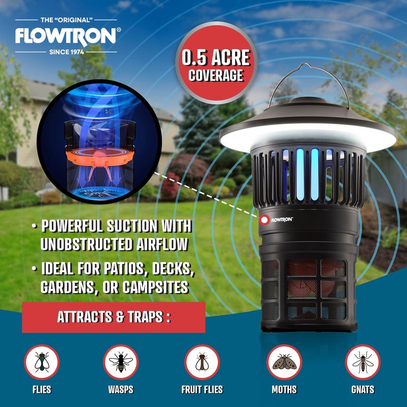 Flowtron Bug Trap Lantern | 2-in-1 UV Mosquito Trap & LED Camping Lantern, 21000 Sq Ft Coverage, 4000mAh Rechargeable Battery, Cordless Insect Trap with Fan for Patio Backyard Indoor Outdoor - Image 3