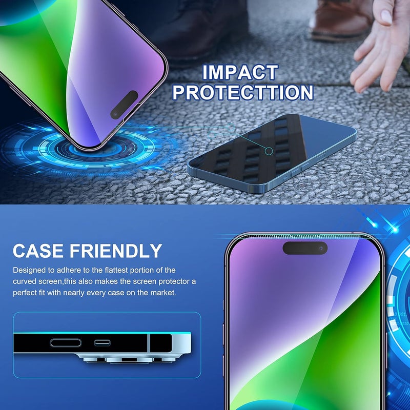 ImpactStrong 3-Pack Shatterproof Tempered Glass Screen Protector for iPhone 14 Pro [Easy Installation Frame] [Bubble Free] [9H Hardness] [Full Coverage] Case Friendly, 6.1 Inch - Image 4