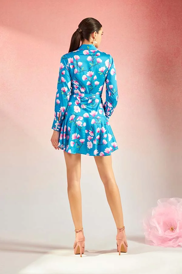 Virgio Satin Tie-Up Floral Dress