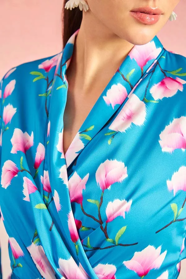 Virgio Satin Tie-Up Floral Dress