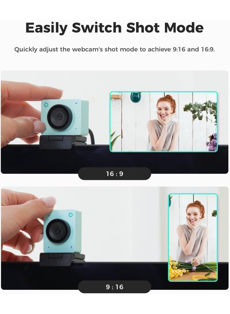 OBSBOT Meet SE 1080P 100FPS Webcam for PC, AI Framing Streaming Camera with 1/2.8" Sensor, Beauty Mode, Gesture Control, Staggered HDR, Web Camera for Desktop Computer, Laptop, Meeting. (Aurora Green) - Image 3