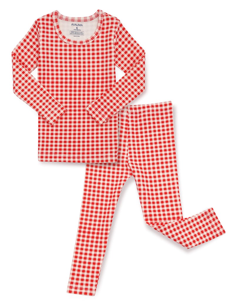 AVAUMA Baby Boys Girls Pajama Set 6M-7T Kids Cute Toddler Snug fit Pattern Design Pjs Cotton Sleepwear (Check.Red.S) - Image 1