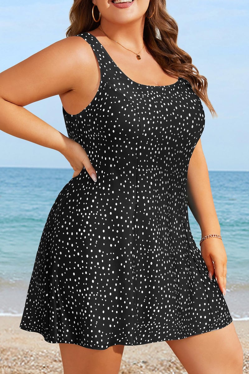Yonique Plus Size Swim Dress - One Piece Swimsuit for Women Tummy Control Bathing Suit Modest Skirted Swimwear 2025 Black Dot 18 Plus - Image 2