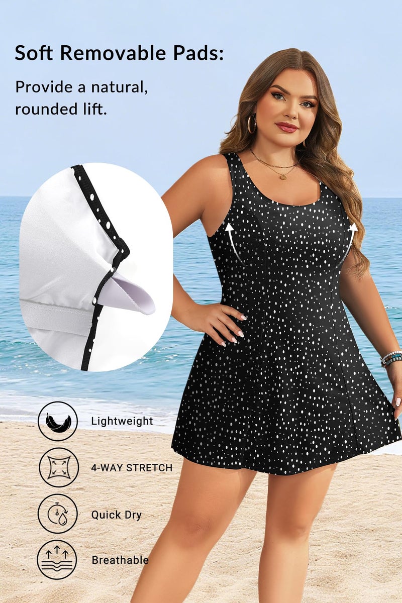 Yonique Plus Size Swim Dress - One Piece Swimsuit for Women Tummy Control Bathing Suit Modest Skirted Swimwear 2025 Black Dot 18 Plus - Image 5