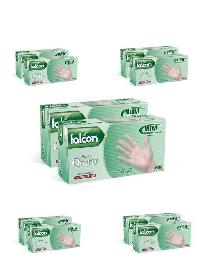 Falcon Vinyl Gloves - Powder Free (10 Packs x 100 Pieces) Clear- Large - Image 1