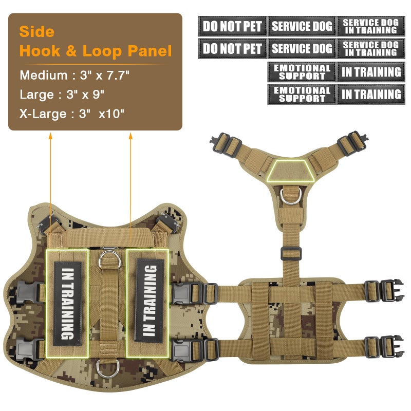 WINSEE Tactical Dog Harness with Dog Leash, Service Working MOLLE Vest with 10 Pet Patches for Dog, No Pull Military Harness and Backpack for Training Hunting Walking - Image 4
