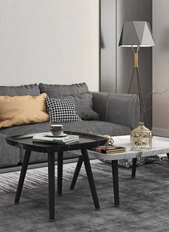 Sharpdo Modern Living Room Small Square Table Coffee Table Side Table Black Marble Texture Square Table Suitable for Bedroom Living Room Bay Window 50*50*48CM  - Image 3