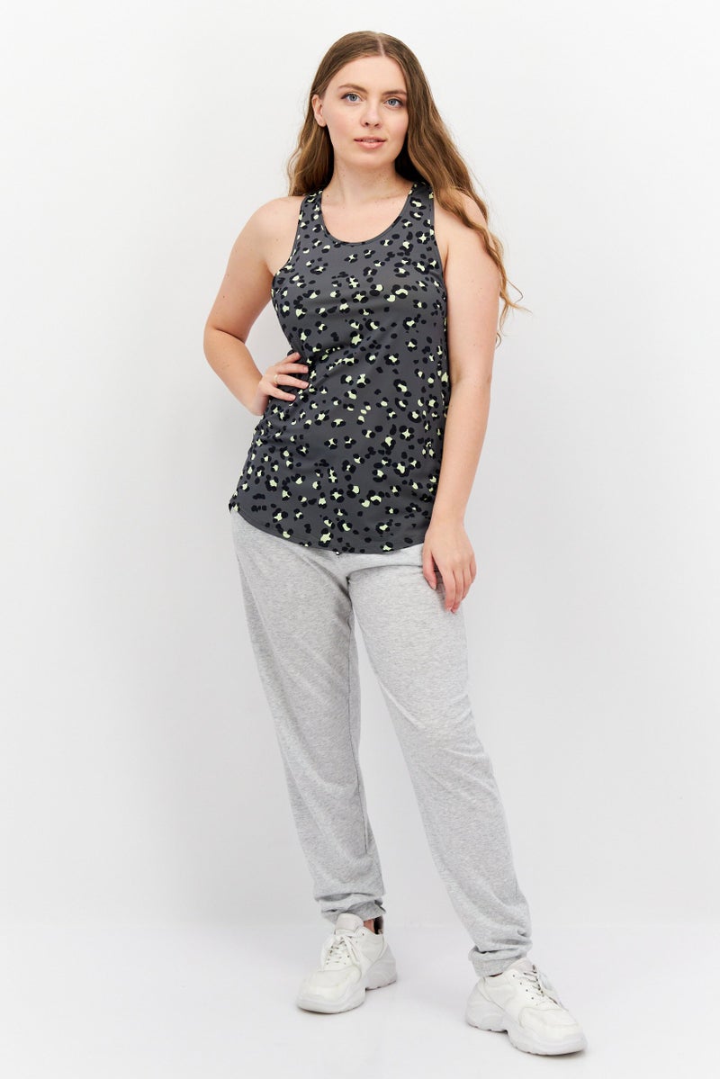 Etam Women Round Neck Sleeveless Allover Print Racer Back Tank Top, Olive Combo  - Image 4