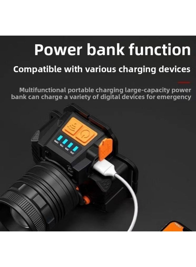 Led Headlight Strong Light USB Charging Super Bright Induction Yellow Light Head-mounted Long-range Hernia Outdoor Night Fishing Small Miner's Lamp-Color:T50 White Light T8 Wick + Charging Cable  - Image 3