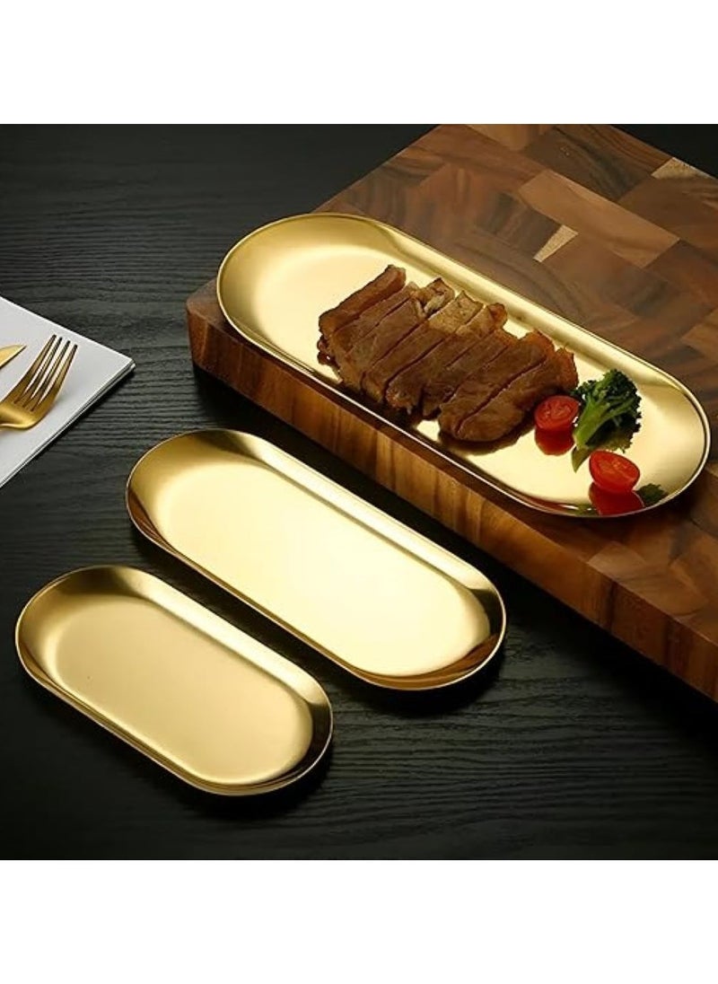 Generic - 3 Golden Rectangular Serving Tray Different Sizes ( 18x9 - 10x23  -11x26) - Image 1