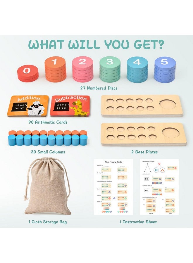Lewo ألعاب مونتيسوري الرياضية الخشبية لوو، ألعاب الجمع والطرح من 1 إلى 20 مع إطار عشرة/بطاقات الأرقام، لوحة العد التعليمية للأطفال الصغار من 3 إلى 5 سنوات - Image 2