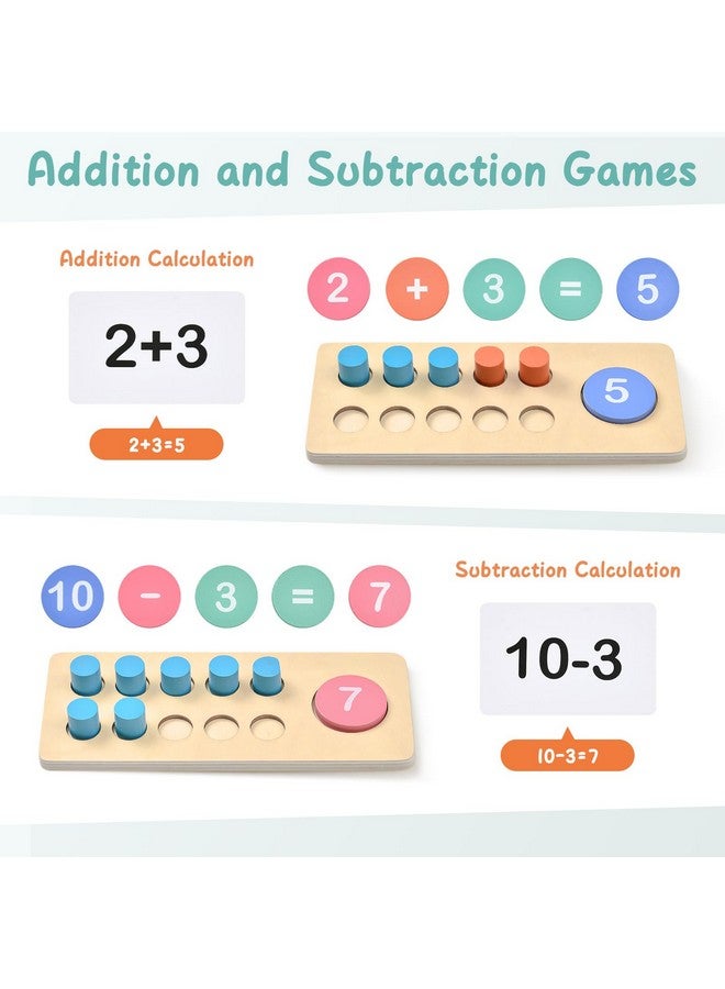 Lewo ألعاب مونتيسوري الرياضية الخشبية لوو، ألعاب الجمع والطرح من 1 إلى 20 مع إطار عشرة/بطاقات الأرقام، لوحة العد التعليمية للأطفال الصغار من 3 إلى 5 سنوات - Image 3