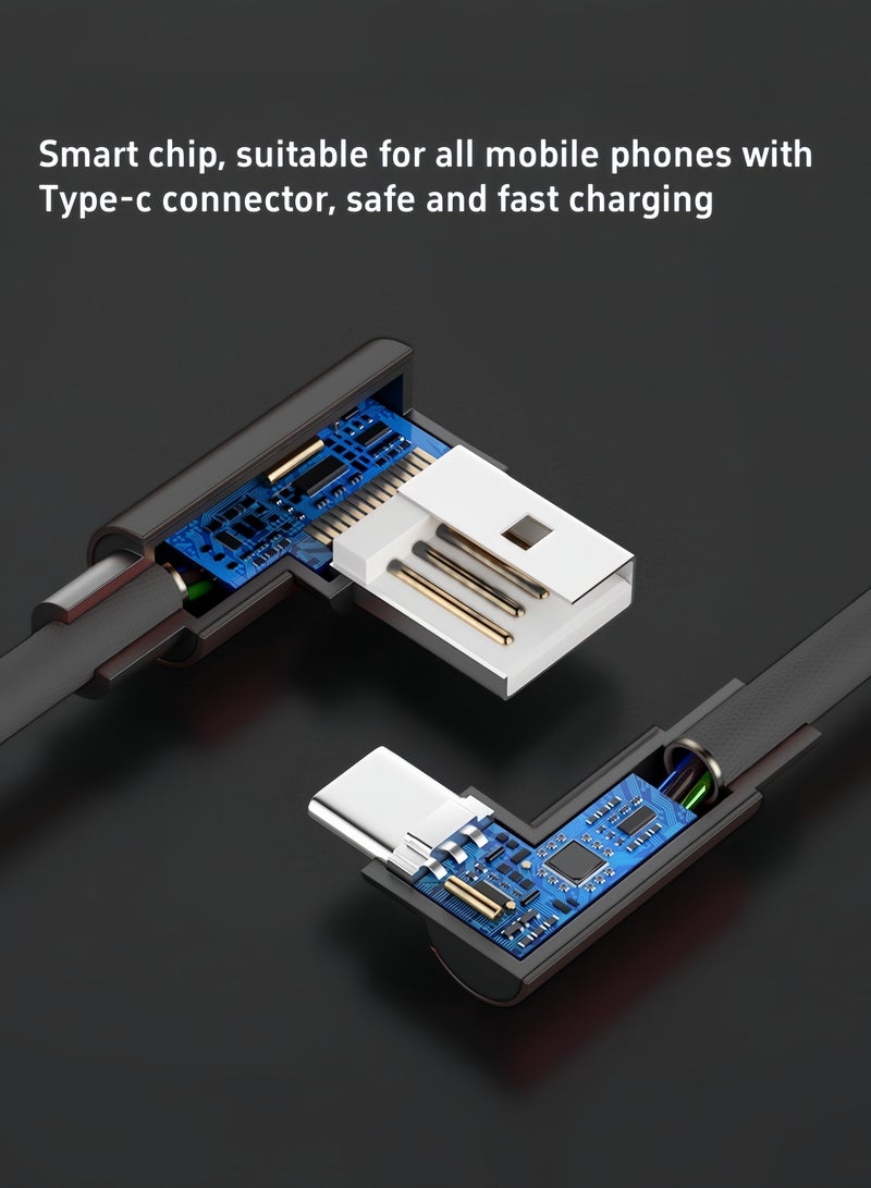 2 Pack 3.3FT(1m) 90 Degree Right Angle Braided Type C Fast Charging Cable USB-C Quick Charger Power Charge Cord - Image 3