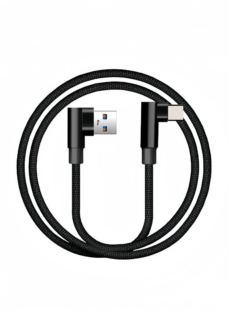 2 Pack 3.3FT(1m) 90 Degree Right Angle Braided Type C Fast Charging Cable USB-C Quick Charger Power Charge Cord - Image 2