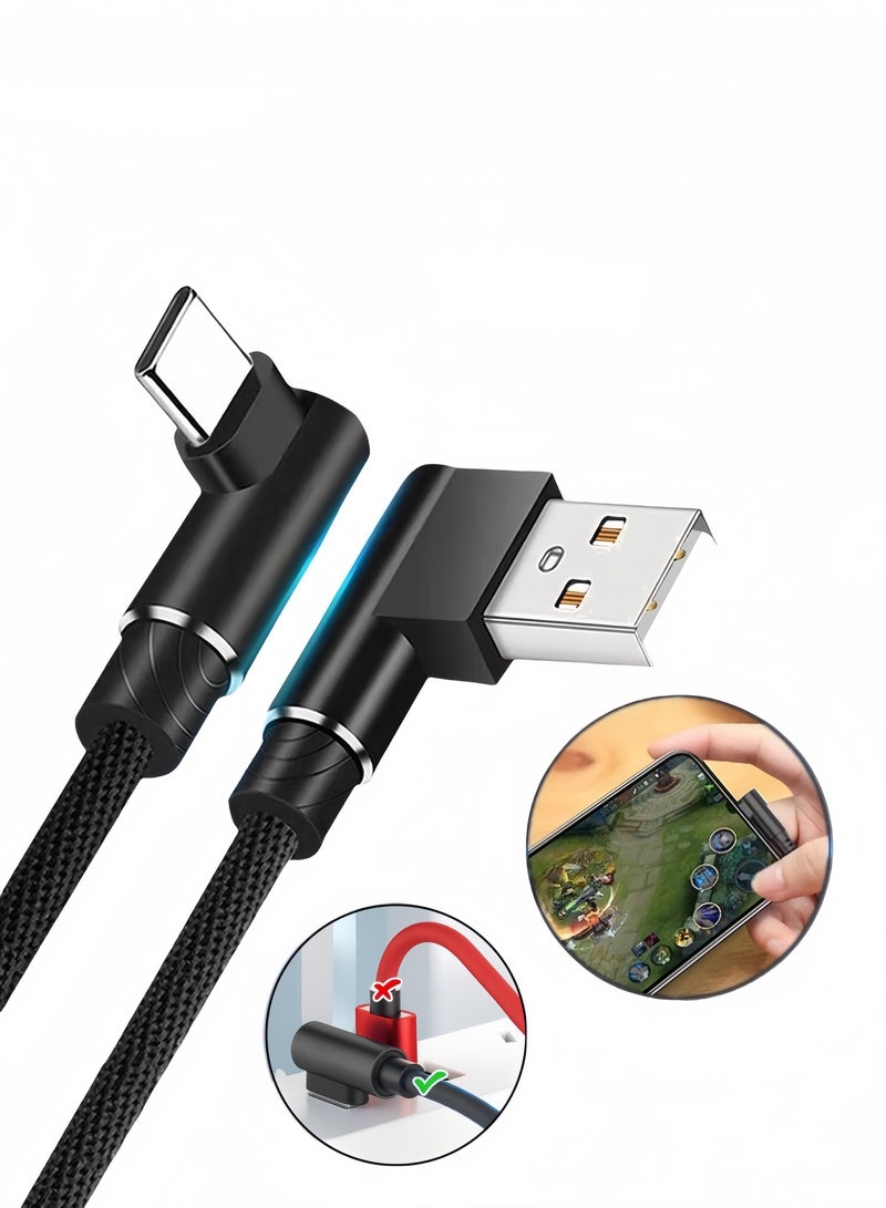 2 Pack 3.3FT(1m) 90 Degree Right Angle Braided Type C Fast Charging Cable USB-C Quick Charger Power Charge Cord - Image 1