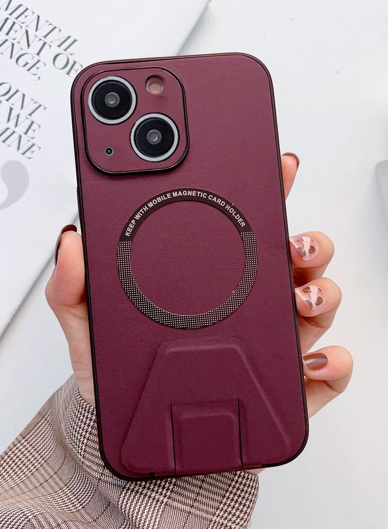 LEEKA iPhone 13 LEEKA Magsafe Wireless Charging Mobile Phone Leather Case For iPhone 14 Plus 13 Mini 12 11 Pro Max XS XR Buckle Ring Stand Back Cover apple iPhone 13 (Maroon) - Image 1