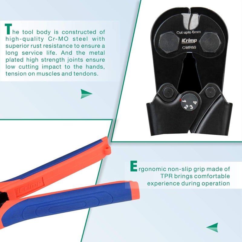 iCRIMP Wire Rope Cutter for up to 6mm Rope, Bicycle & Aircraft Cable, Copper & Piano Wire (CWR60) - Image 5
