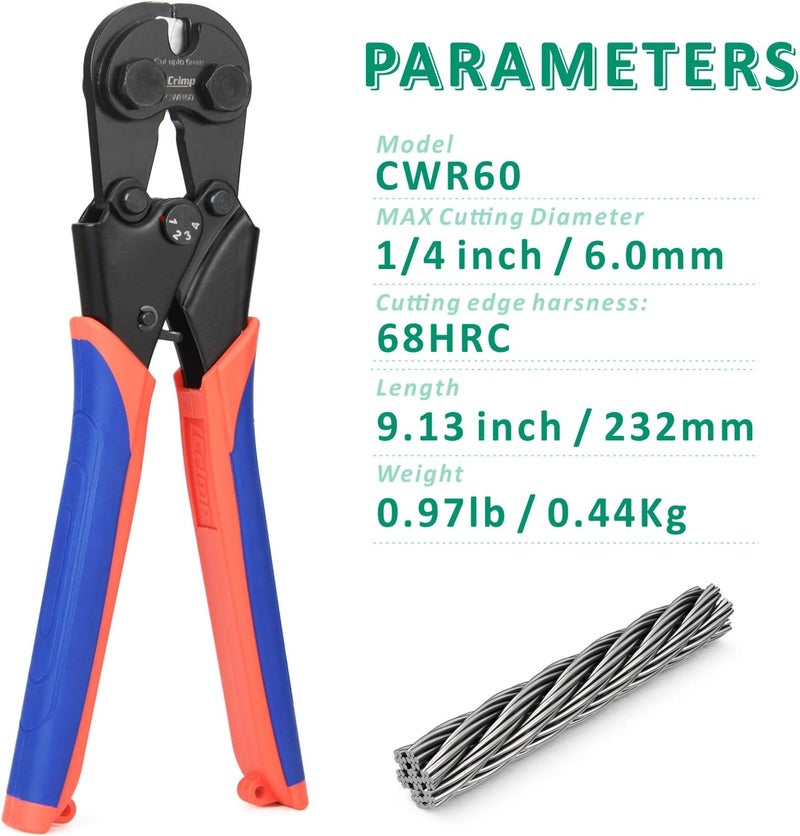 iCRIMP Wire Rope Cutter for up to 6mm Rope, Bicycle & Aircraft Cable, Copper & Piano Wire (CWR60) - Image 2