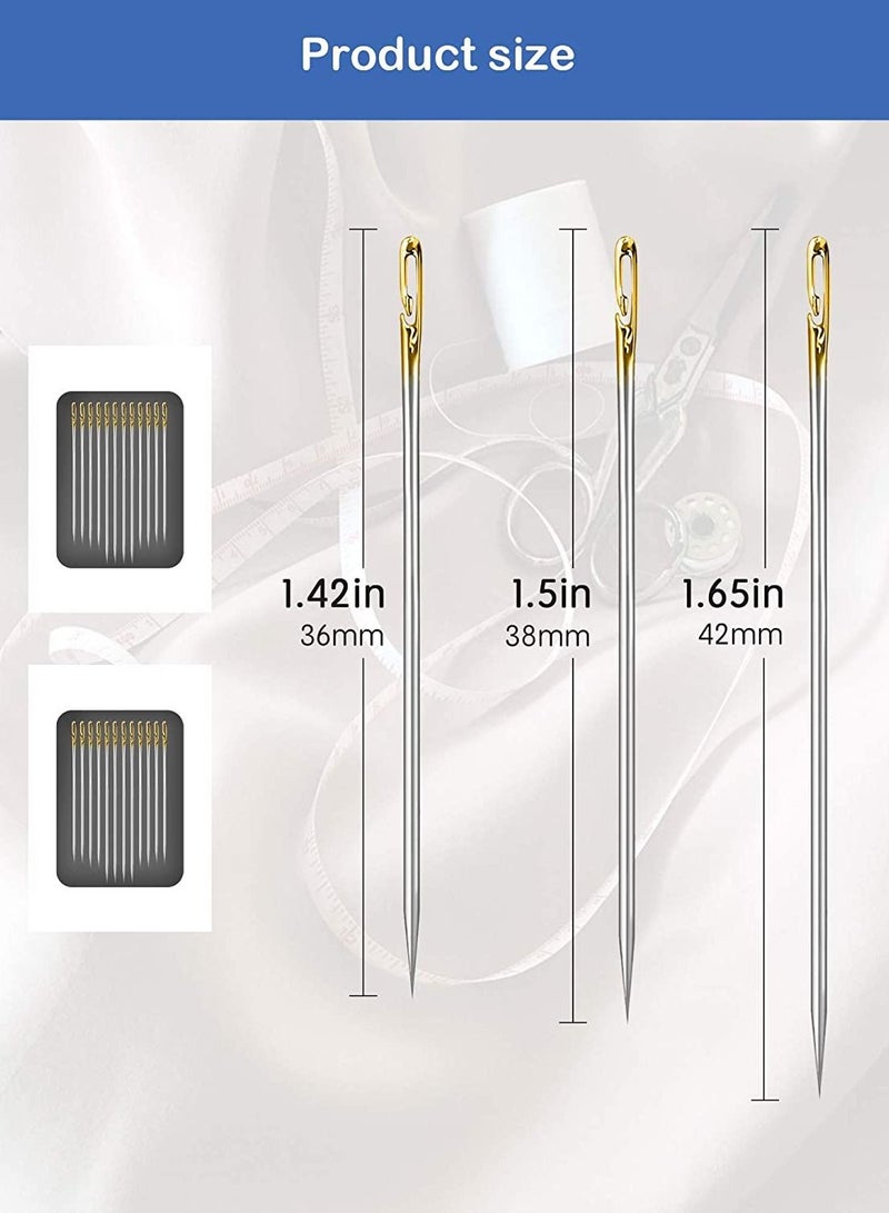 SYOSI إبر الخياطة، 24 قطعة من إبر الخياطة اليدوية، دبابيس خياطة جانبية سهلة من الفولاذ المقاوم للصدأ في 3 أحجام، للخياطة والإصلاح والتطريز - Image 5