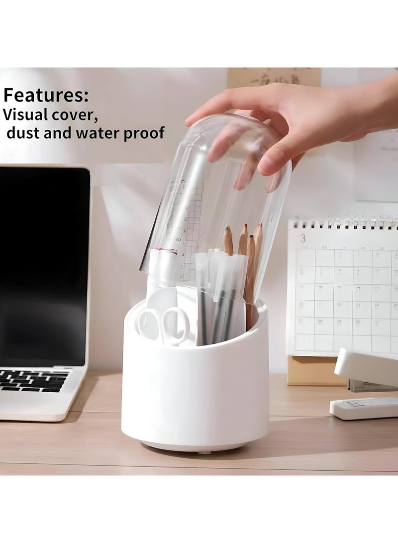 Generic Cosmetic Brush Organizer with Lid 360 Degree Rotating Makeup Holder Dustproof Storage Container for Brushes Perfect Display Case for Makeup and Beauty Products - White - Image 4