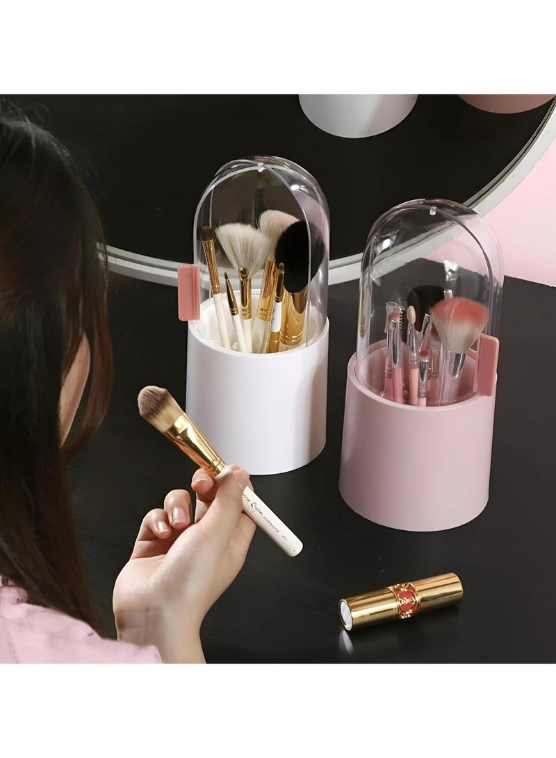 Generic Cosmetic Brush Organizer with Lid 360 Degree Rotating Makeup Holder Dustproof Storage Container for Brushes Perfect Display Case for Makeup and Beauty Products - White - Image 5