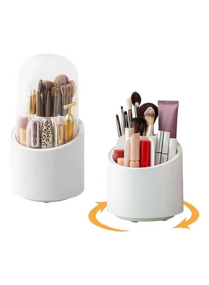 Generic Cosmetic Brush Organizer with Lid 360 Degree Rotating Makeup Holder Dustproof Storage Container for Brushes Perfect Display Case for Makeup and Beauty Products - White - Image 2