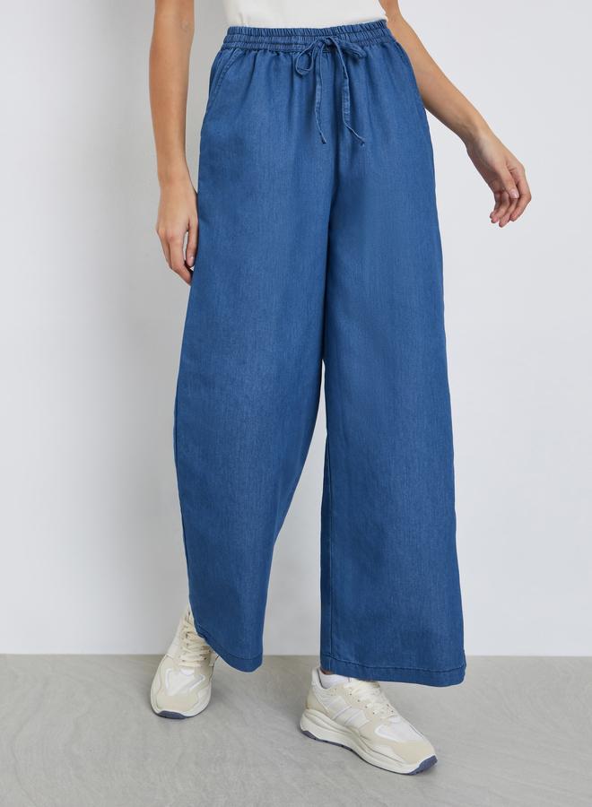 Styli Blue Denim Look Wide Leg Pants - Image 2