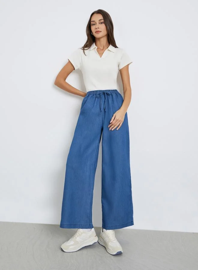 Styli Styli Blue Denim Look Wide Leg Pants
