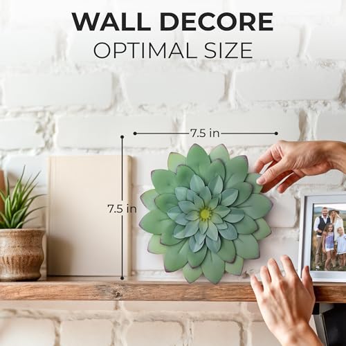 Everydecor Succulent Metal Flowers Wall Decor – Green, Hand Painted, 3D Flower Art Decoration for Living Room, Bedroom, Kitchen, Bathroom - Floral Decor for Indoor & Outdoor Use - Image 2
