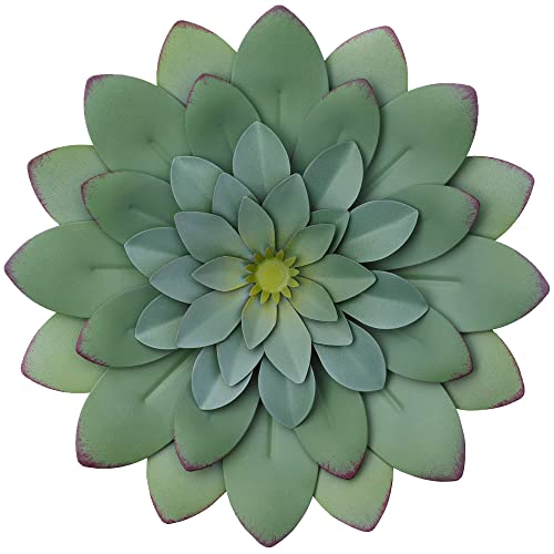 Everydecor Succulent Metal Flowers Wall Decor – Green, Hand Painted, 3D Flower Art Decoration for Living Room, Bedroom, Kitchen, Bathroom - Floral Decor for Indoor & Outdoor Use - Image 1