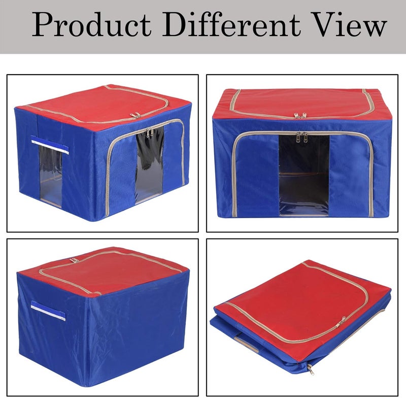 Kuber Industries Steel Frame Living Box Closet Organizer Cloth Storage Boxes for Wardrobe with Clear Window 66Ltr Red Blue44LUG0310 - Image 3