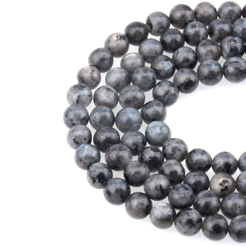 LPBeads 100PCS 8mm Natural Black Larvikite Beads Gemstone Round Loose Beads for Jewelry Making with Crystal Stretch Cord