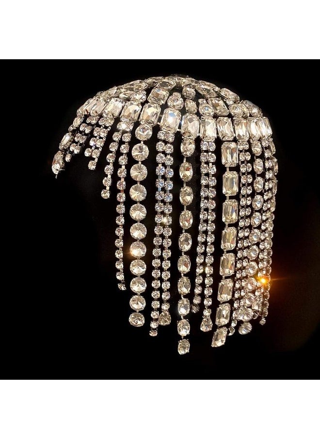 STONEFANS STONEFANS Vintage 1920s Rhinestone Headpiece Cap for Women Crystal Flapper Head Chain Hairpieces Gatsby Cleopatra Hair Accessories Silver  - Image 4
