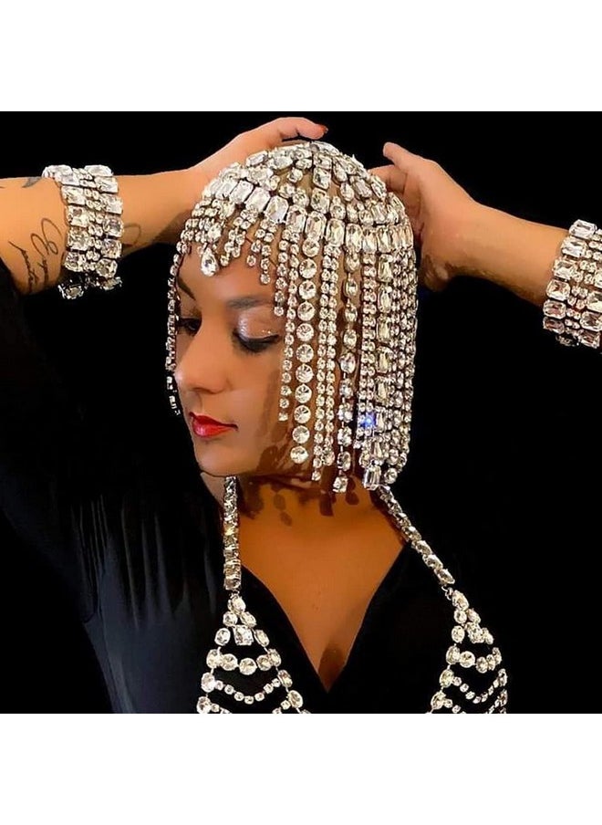 STONEFANS STONEFANS Vintage 1920s Rhinestone Headpiece Cap for Women Crystal Flapper Head Chain Hairpieces Gatsby Cleopatra Hair Accessories Silver  - Image 3