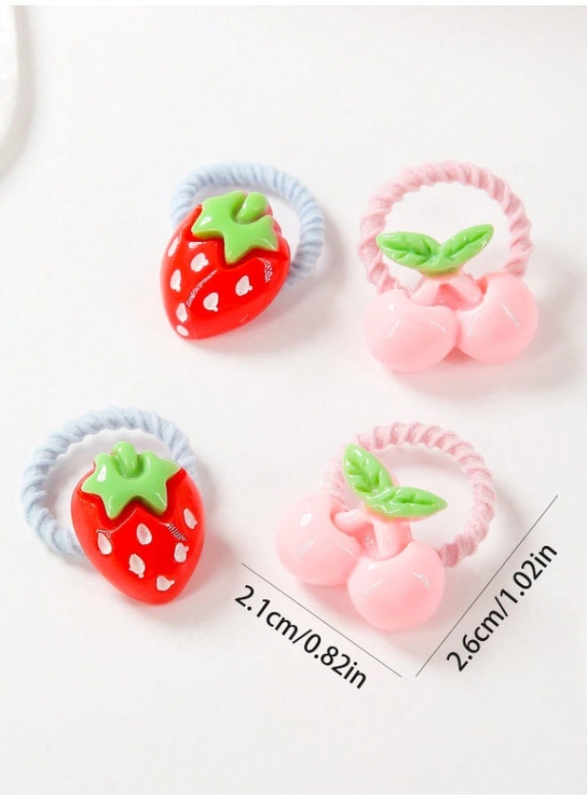 Kids Fruit Hair Ties Set – Cute Strawberry, Cherry, Pineapple & Avocado Elastic Bands for Girls, Soft No-Damage Baby Ponytail Holders (10 pcs) - Image 3