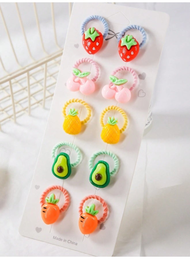 Kids Fruit Hair Ties Set – Cute Strawberry, Cherry, Pineapple & Avocado Elastic Bands for Girls, Soft No-Damage Baby Ponytail Holders (10 pcs) - Image 5