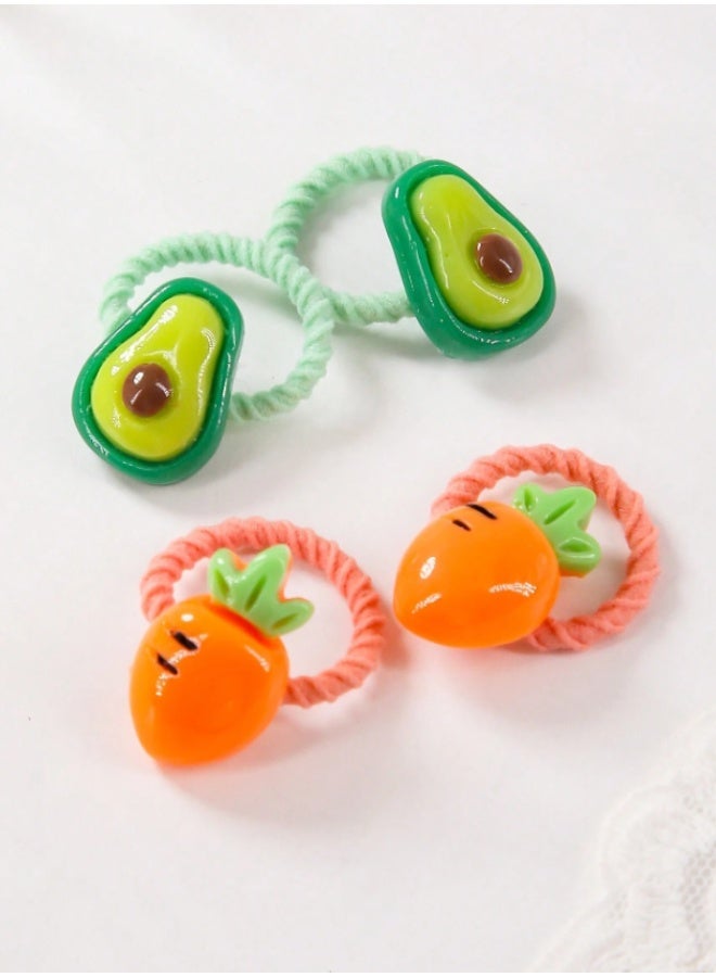 Kids Fruit Hair Ties Set – Cute Strawberry, Cherry, Pineapple & Avocado Elastic Bands for Girls, Soft No-Damage Baby Ponytail Holders (10 pcs) - Image 2